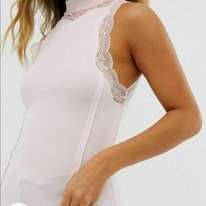 Elegant Pink Lace Trim Sleeveless Top